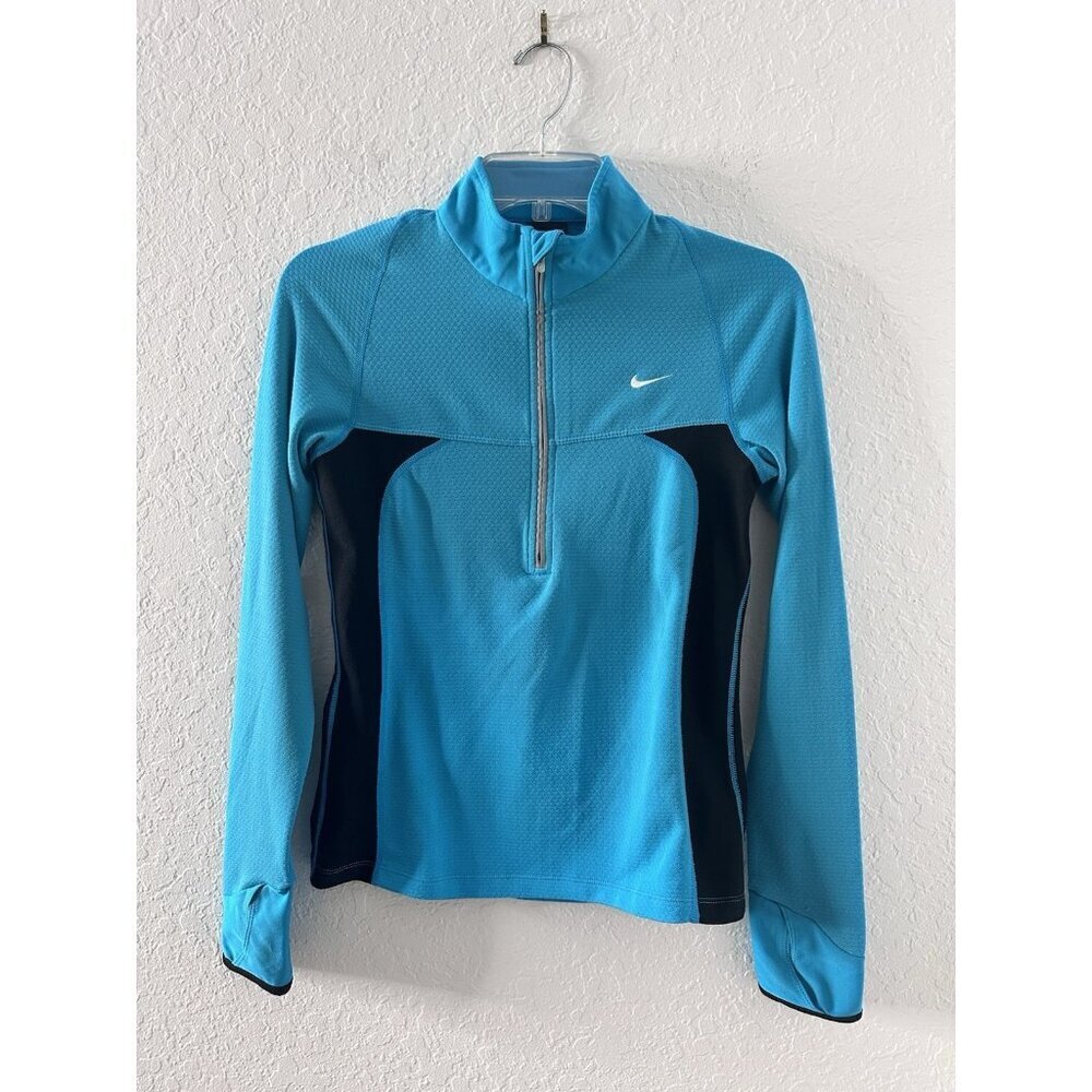 Nike Sphere D Running Women's Quarter Zip Jacket Size SP Thumb Holes Teal/Black